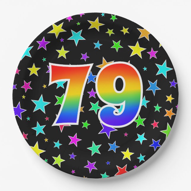 79th Event: Bold, Fun, Colourful Rainbow 79 Paper Plate (Front)