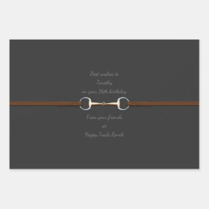 7.5" Snaffle Bit & Reins Custom Text Equestrian Wrapping Paper Sheet