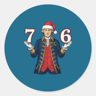 7-6 6-7 Funny George Washington Santa 67 Meme Chri Classic Round Sticker