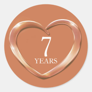 7 ans cuivré anniversaire autocollants coeur