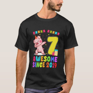 7 Awesome Since 2019 7 Year Old Pig Dabbing Themed T-Shirt
