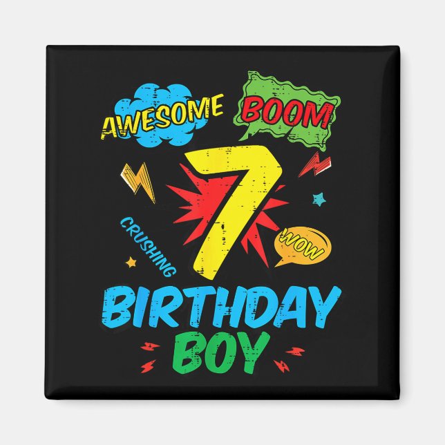 7 Birthday Boy Comic Cool 7th Bday Superhero Party Magnet (Front)