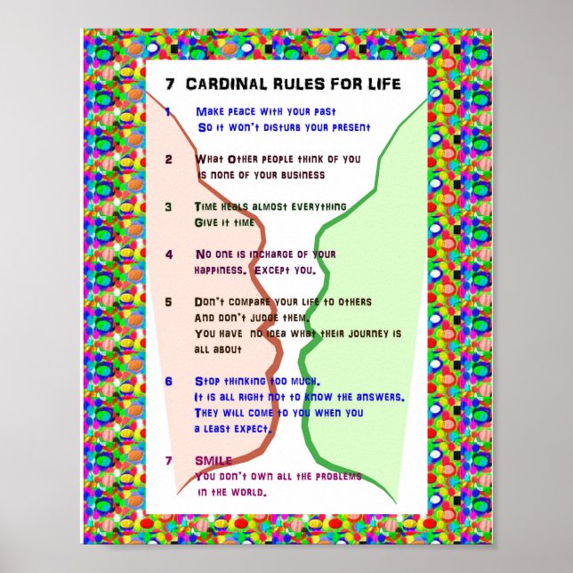 7 CARDINAL RULES FOR LIFE  Graphic Art Wisdom Text Poster (Front)