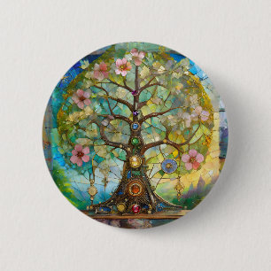 7 Chakra Blossoming Tree Of Life 2 Inch Round Button