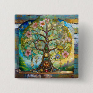 7 Chakra Blossoming Tree Of Life 2 Inch Square Button