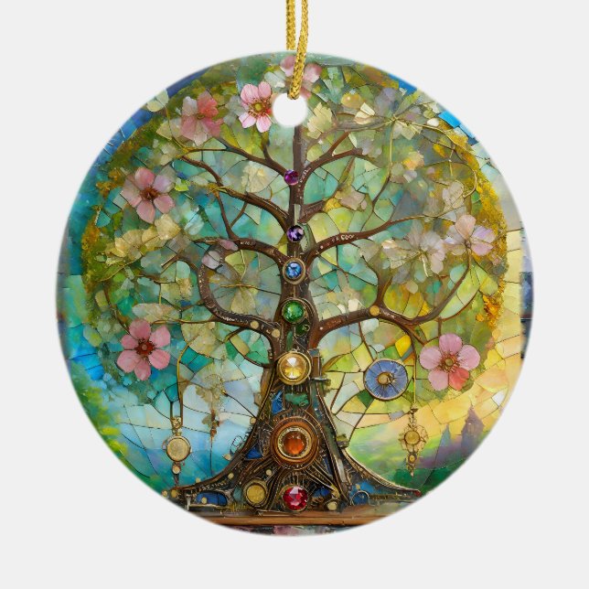 7 Chakra Blossoming Tree Of Life Ceramic Ornament (Front)