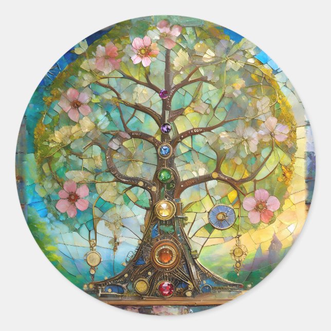 7 Chakra Blossoming Tree Of Life Classic Round Sticker (Front)