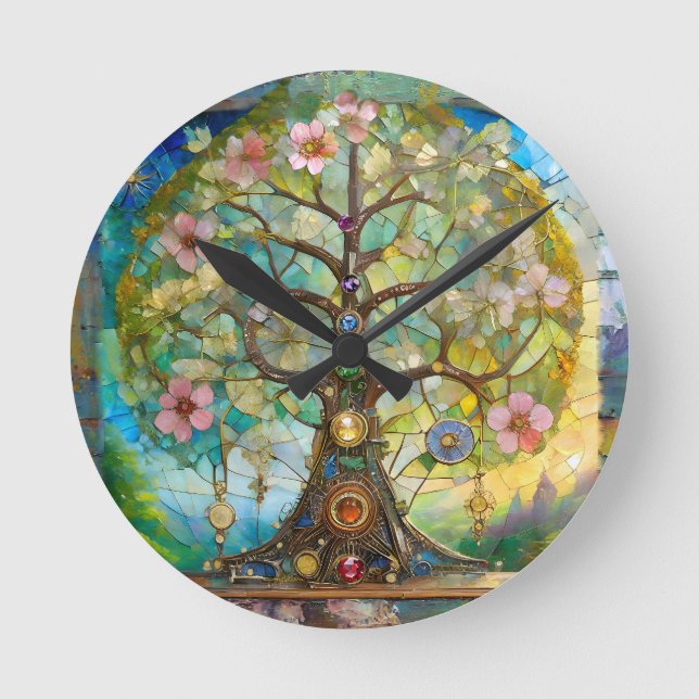 7 Chakra Blossoming Tree Of Life Round Clock (Front)