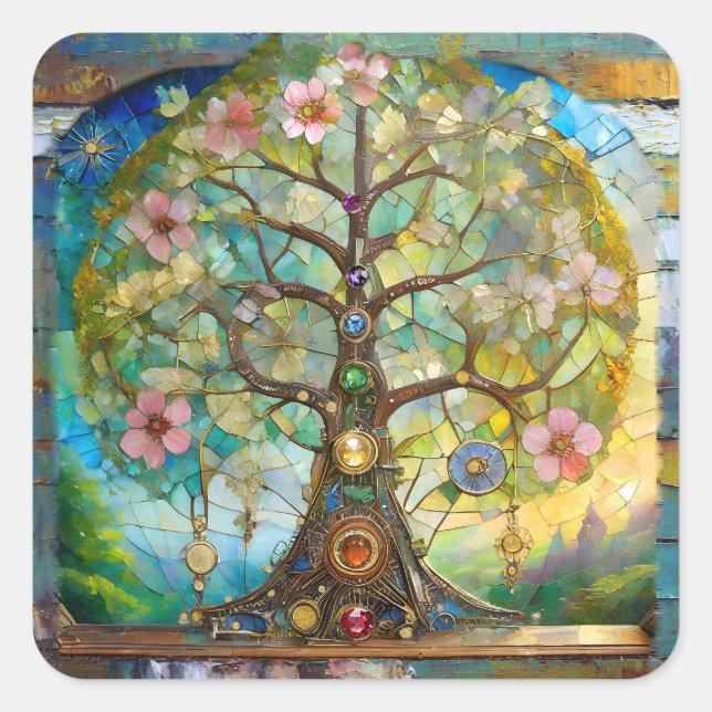 7 Chakra Blossoming Tree Of Life Square Sticker (Front)