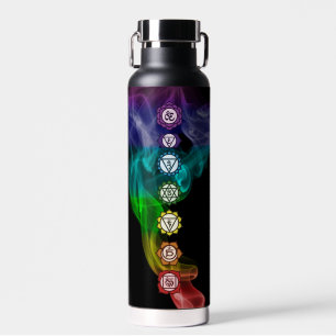 7 Chakra mantra rainbow smoke bold black Yoga Mat Water Bottle