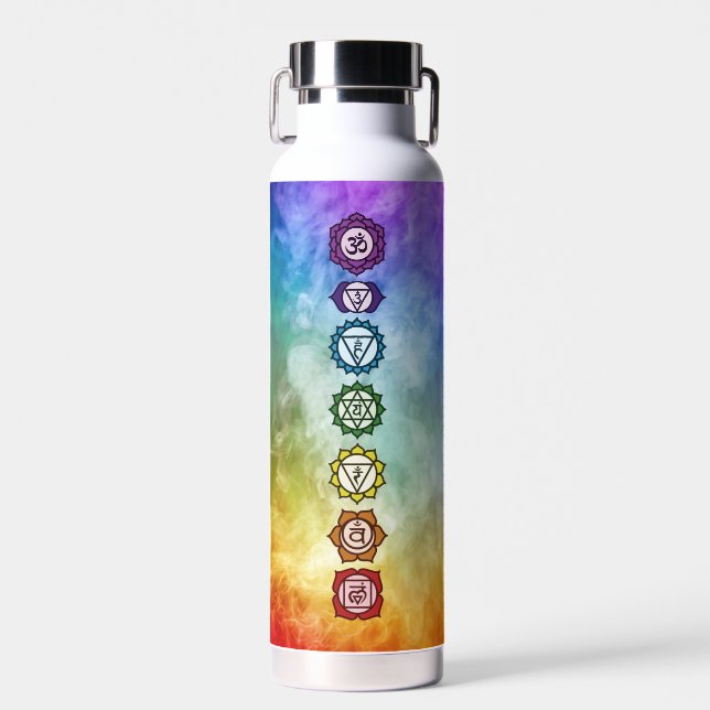 7 Chakra mantra rainbow smoke bold Water Bottle (Front)