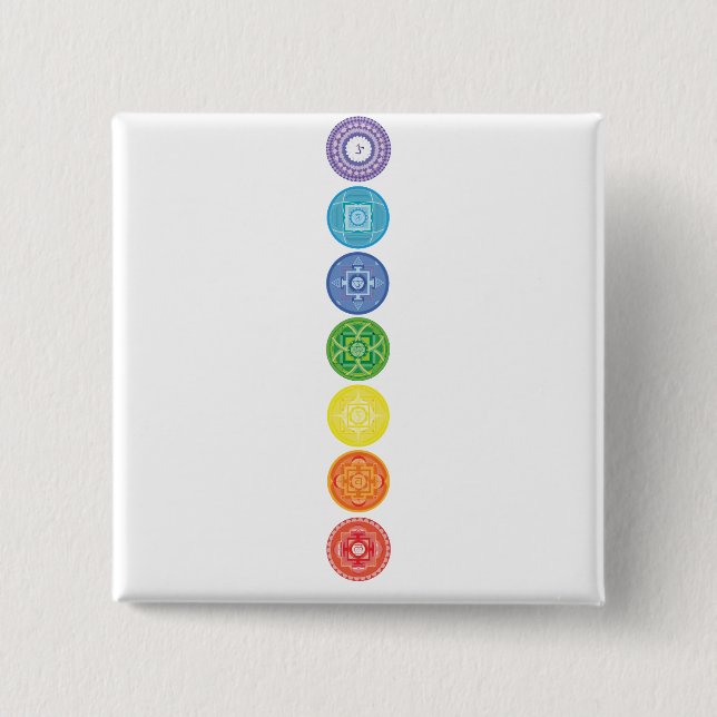 7 Chakras 2 Inch Square Button (Front)