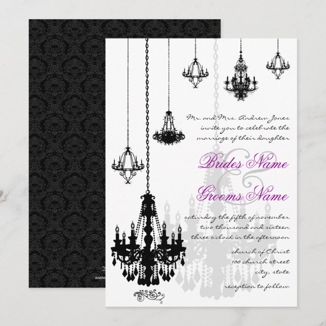 7 Chandeliers noirs Invitations de mariage (Devant / Derrière)