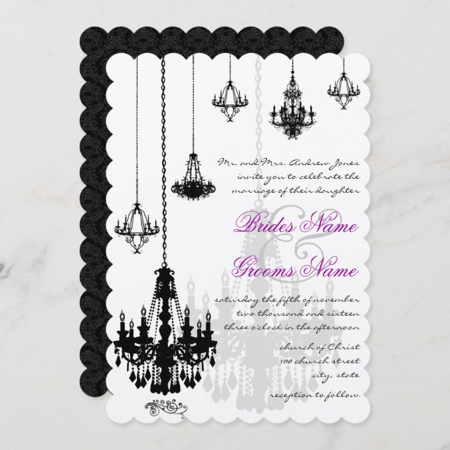 7 Chandeliers noirs Invitations de mariage (Devant / Derrière)