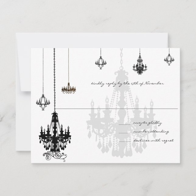 7 Chandeliers Noirs Mariage Cartes RSVP (Devant)