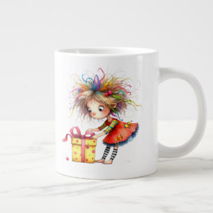 *  7 Colourful  Whimsical Christmas GIRL  Gift AP9 Large Coffee Mug