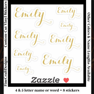 7 Custom Name Word, 4-5 letters Elegant Script Gld