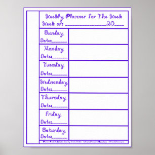 7 Day Blue Fabric Font Weekly Planner Printable Poster
