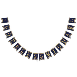 7 Letters Blue Gold God Bless Baptism Communion Bunting Flags