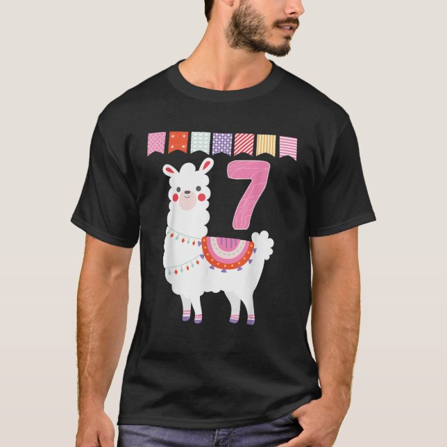 7 Llama Birthday Party 7th Alpaca Bday Celebration T-Shirt (Front)