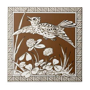 #7 of 12 Repro 1880s Minton Mocha Bird Series Tile