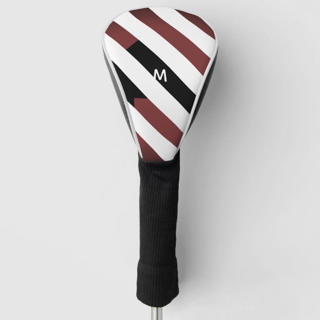 7 Option Maroon & Black Stripes Modern Monogram Golf Head Cover (Front)
