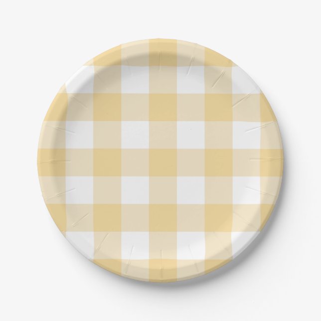 7" Paper Plate in buttercup yellow gingham (Front)