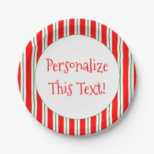 7" Personalized Holiday Candy Stripe Paper Plate