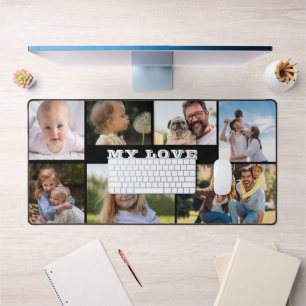 7 Photo Collage and MY LOVE Text Custom Monogram  Desk Mat