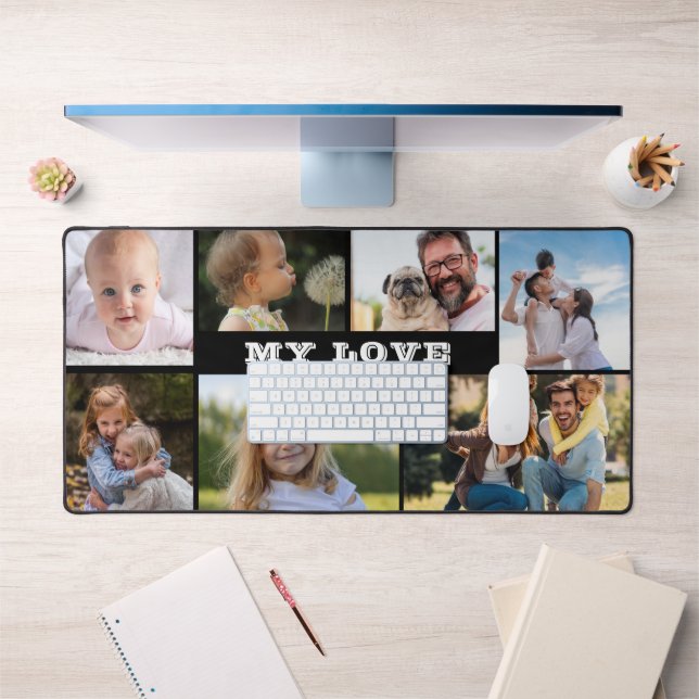 7 Photo Collage and MY LOVE Text Custom Monogram  Desk Mat (Office 1)