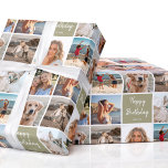 7 Photo Collage Birthday Custom Name Neutral Green Wrapping Paper<br><div class="desc">Create a beautiful photo collage with this stylish personalized wrapping paper! With seven of your own photos and a custom name to make it truly unique. A simple yet chic design with a grid of square-shaped photographs, perfect for family, kids, friends, pets or favourite places! This seamless pattern also features...</div>