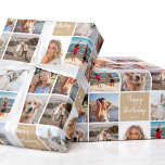 7 Photo Collage Birthday Custom Name Tan Wrapping Paper<br><div class="desc">Create a beautiful photo collage with this stylish personalized wrapping paper! With seven of your own photos and a custom name to make it truly unique. A simple yet chic design with a grid of square-shaped photographs, perfect for family, kids, friends, pets or favourite places! This seamless pattern also features...</div>