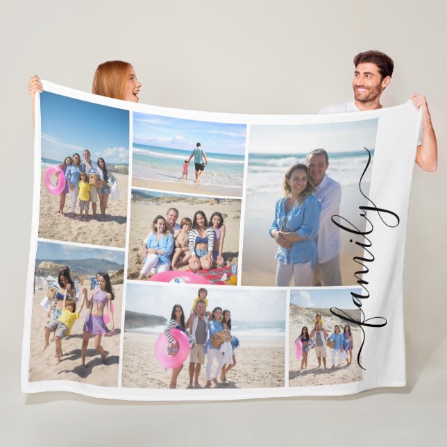 7 Photo collage family template personalized Fleece Blanket (In Situ)