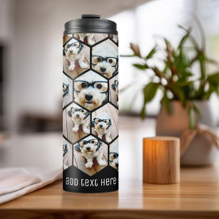 7 Photo Collage - funky hexagon pattern black Ther Thermal Tumbler