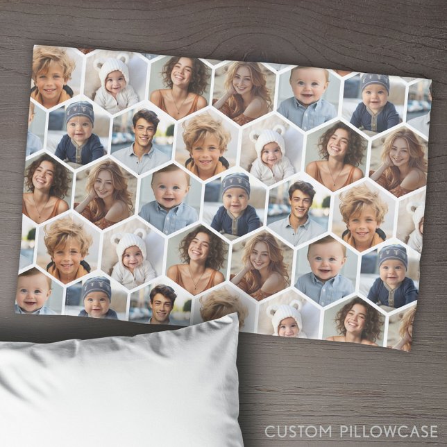 7 Photo Collage - honeycomb hexagon pattern Pillowcase (Create Your Own Photo Collage Pillowcase)