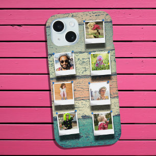 7 Photo Collage iPhone 15 Rustic Plank Case