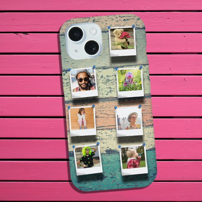 7 Photo Collage iPhone 15 Rustic Plank Case (Creator Uploaded)
