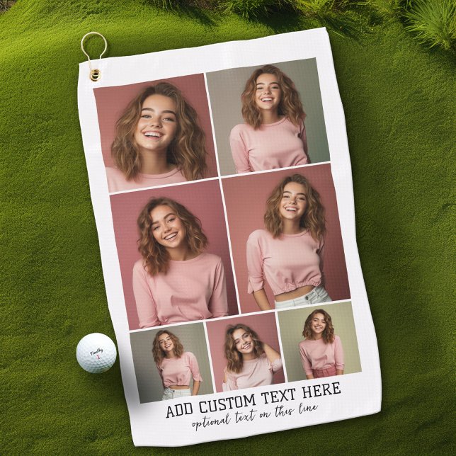 7 Photo Collage - Modern Minimal Black and White Golf Towel (Custom Golf Towel with Photo Collage)