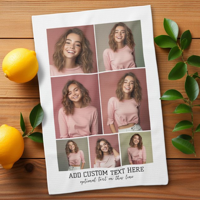 7 Photo Collage - Modern Minimal Black and White Kitchen Towel (Custom Kitchen Towel with Photo Collage)