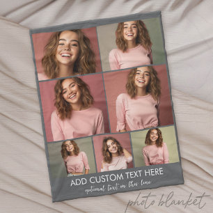 7 Photo Collage - Modern Minimal Charcoal White Fleece Blanket
