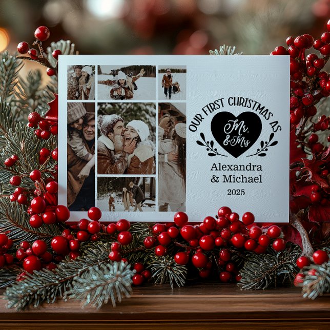 7 Photo Heart First Christmas as Mr & Mrs Holiday Card (Creator Uploaded)