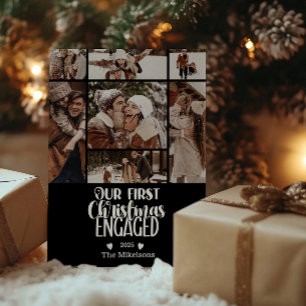 7 Photo Minimalist First Christmas Engaged Holiday Card