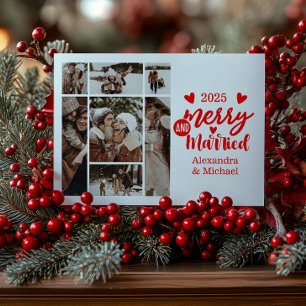 7 Photo Minimialist Merry and Married Holiday Card