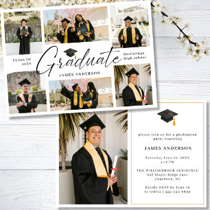 7 Photo Modern Stylish Collage Graduation Party Invitation