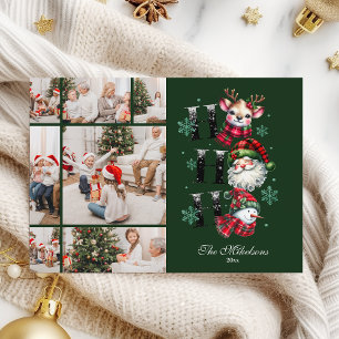 7 Photo Retro Gingham Santa & Friends Christmas Holiday Card