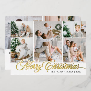 7 PHOTO Sparkle Merry Christmas Greeting Foil Holiday Card