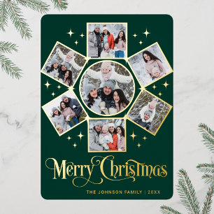 7 PHOTO Sparkle Merry Christmas Greeting Gold Foil Holiday Card