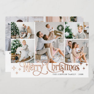 7 PHOTO Sparkle Merry Christmas Rose Gold Foil Holiday Card
