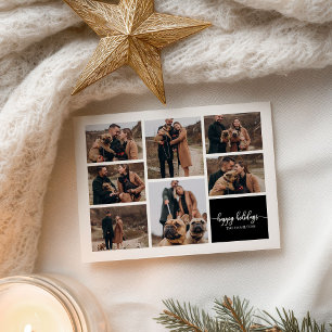 7 Photos Happy Holidays Modern Christmas Black Postcard