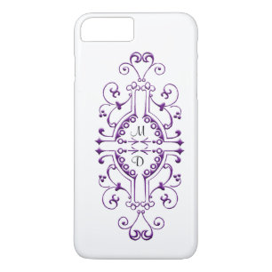 7 Plus Coque iphone de monogramme violet et blanc
